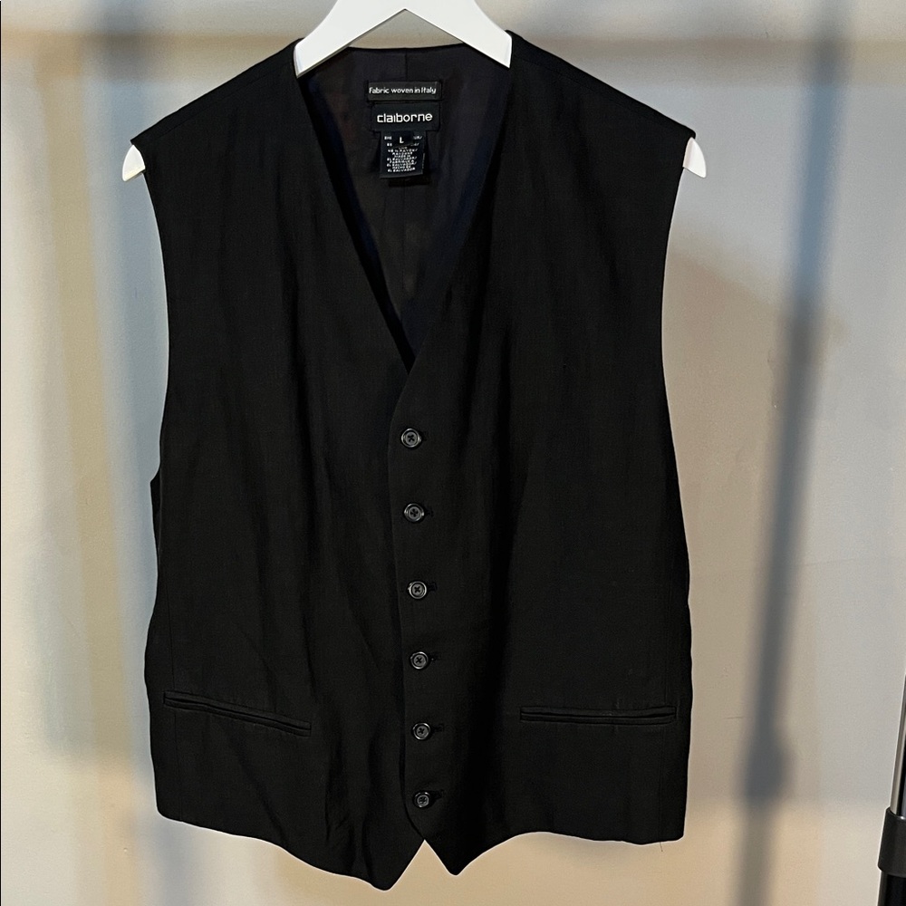Claiborne Linen Blend Charcoal Black Men's Vest - Picture 9 of 12